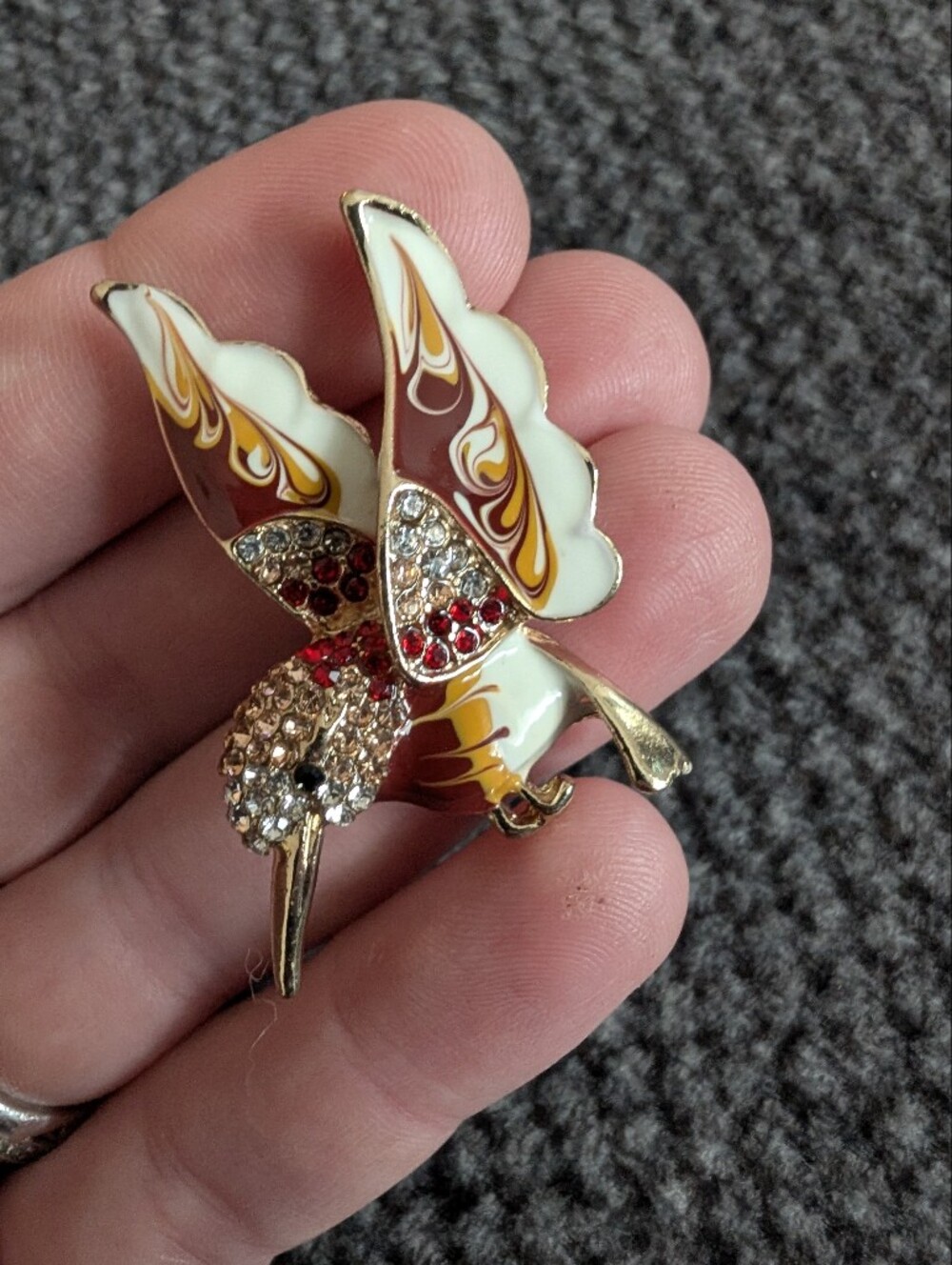 Vintage Retro Hummingbird Rhinestone Brooch Pin - Picture 3 of 3